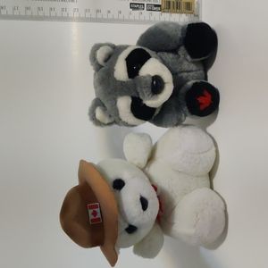 Canadian Polar Bear and Raccoon Plushies